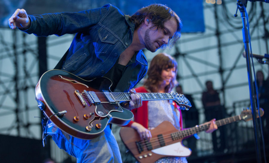 Silversun Pickups lead singer and guitarist Brian Aubert with bassist Nikki Monninger during the band's set Saturday at the KROQ Weenie Roast y Fiesta at Verizon Wireless Amphitheater.